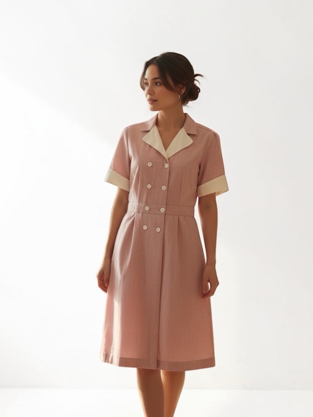 NWOT Red Kap® Double-Breasted Lapel Dress in Burgundy Pincord - Picture 8 of 14